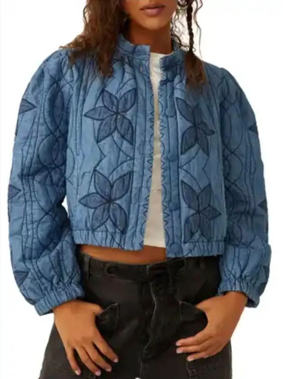 Free People Quinn Quilted Denim Jacket Size S